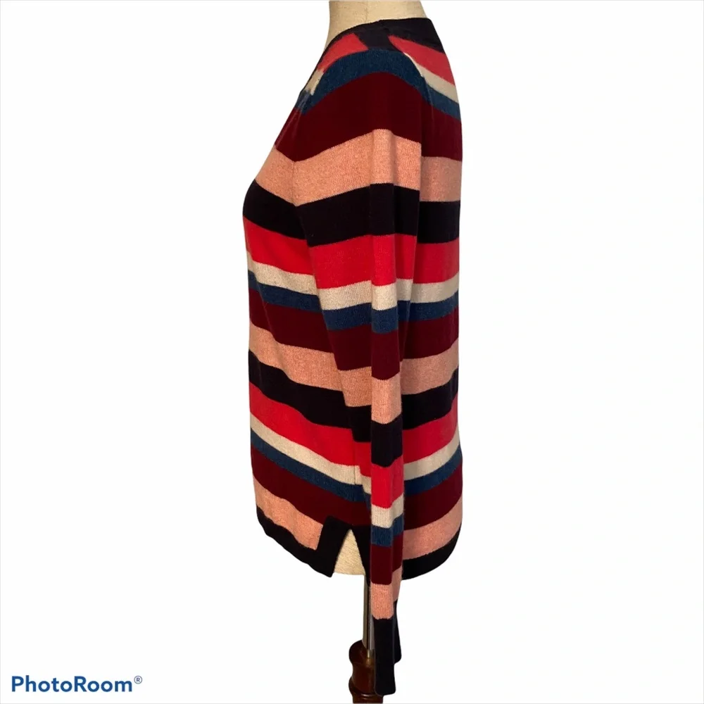 J. CREW SWEATER CREWNECK BLUE RED PINK CASHMERE STRIPED SIZE M